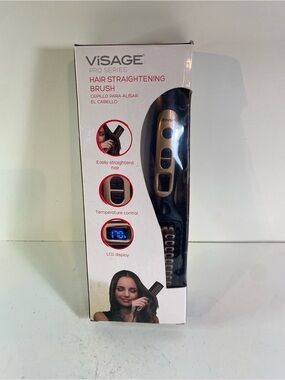 Visage Hair Straightening Black & Gold Heat Brush With Original Box